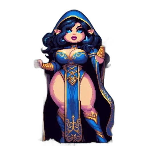 dress, pixel art, fantasy art, concept art, comic book art, blue, dark, pixel transparent PNG cut-out