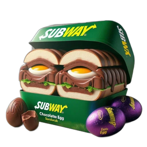 food, 3d render, concept art, photorealistic, subway, novelty, product, chocolate-filled transparent PNG cut-out
