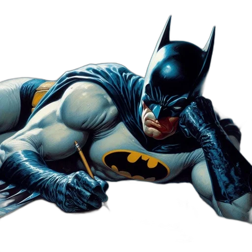 comic book art, concept art, photorealistic, batman, lies, his, side, dimly-lit transparent PNG cut-out