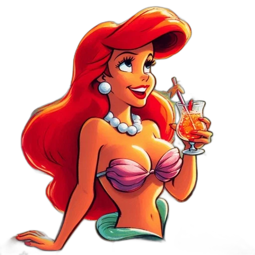 dress, cartoon, comic book art, concept art, underwater, mermaid, red, hair transparent PNG cut-out