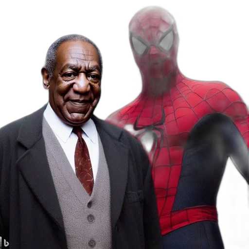 older, gentleman, formal, attire, stands, beside, masked, spider-man transparent PNG cut-out