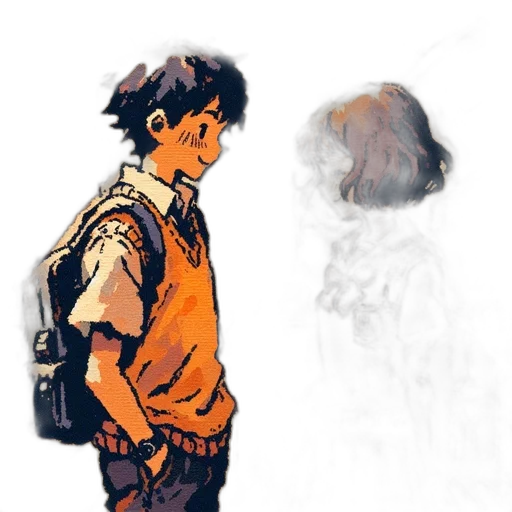 jacket, face, robot, staff, concept art, watercolor, comic book art, anime transparent PNG cut-out