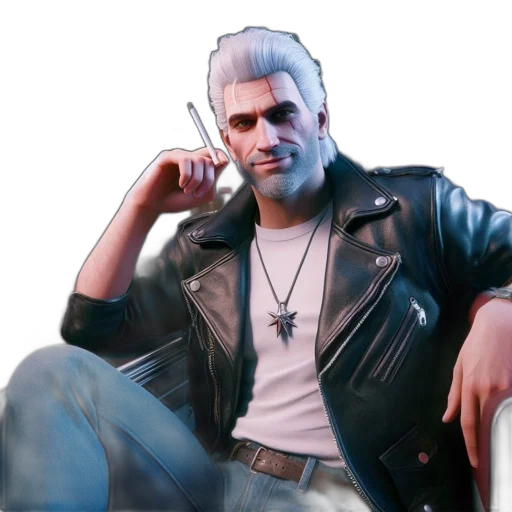 jacket, weapon, face, staff, cyberpunk, concept art, 3d render, photorealistic transparent PNG cut-out