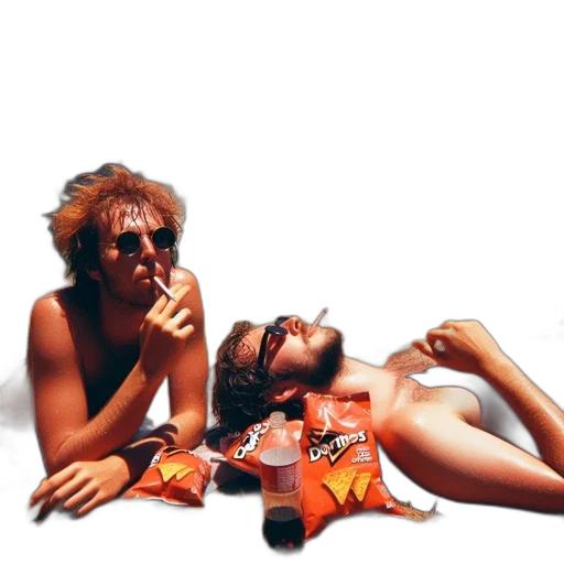 vaporwave, photorealistic, fire, man, reclines, ground, smoking, another transparent PNG cut-out