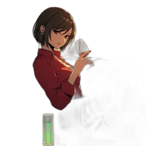 bottle, jacket, dress, face, concept art, pixel art, anime, photorealistic transparent PNG cut-out