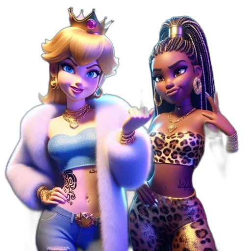 concept art, 3d render, fantasy art, cartoon, two, female, characters, pose transparent PNG cut-out