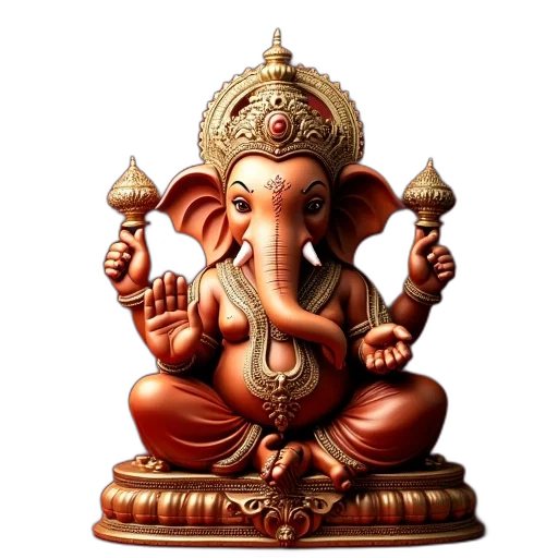 3d render, photorealistic, ganesha, gold, red, large, ganji transparent PNG cut-out