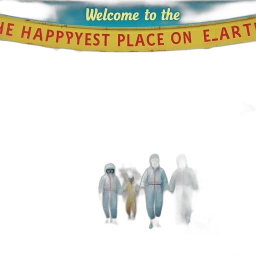 concept art, post-apocalyptic, setting, people, hazmat, suits, stand, near transparent PNG cut-out