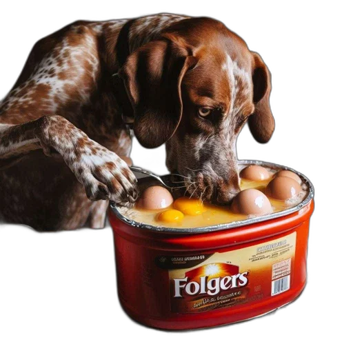 food, photorealistic, german, shorthaired, pointer, investigates, folgers, coffee transparent PNG cut-out