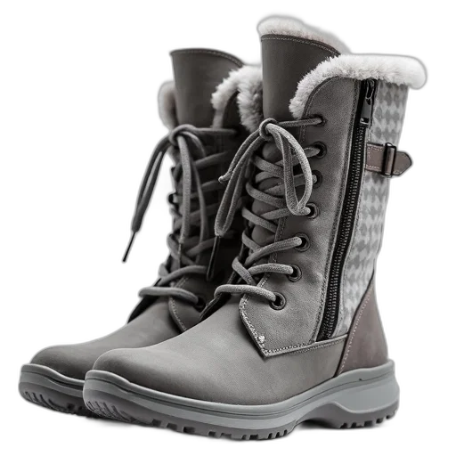 shoes, 3d render, photorealistic, pair, grey, winter, boots, textured transparent PNG cut-out