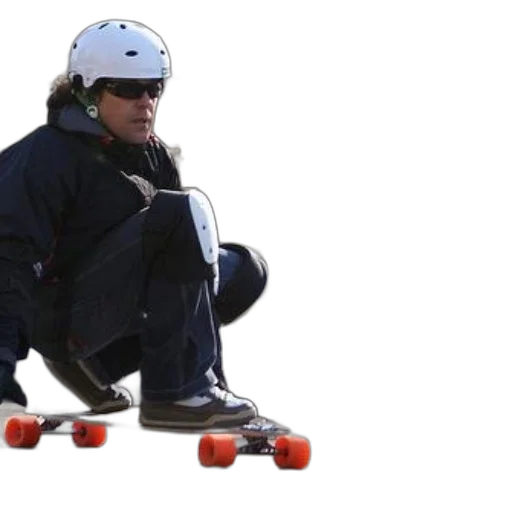person, wearing, white, helmet, sunglasses, crouched, down, orange transparent PNG cut-out