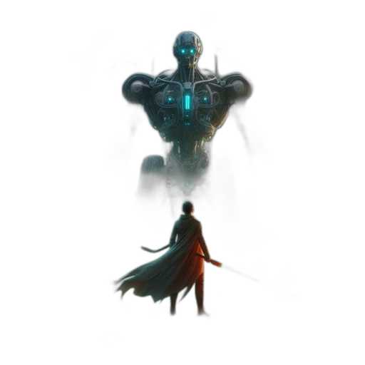 robot, creature, concept art, comic book art, fantasy art, 3d render, fog, underwater transparent PNG cut-out