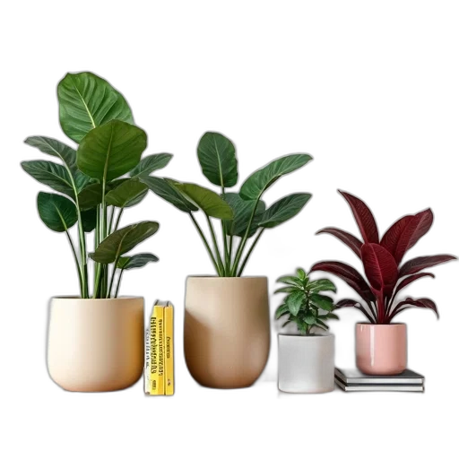furniture, 3d render, photorealistic, earth tones, green, monochrome, collection, potted transparent PNG cut-out