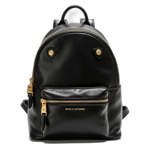dark, monochrome, black, leather, backpack, gold-tone, hardware, zipper transparent PNG cut-out