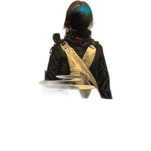 jacket, mask, staff, robot, concept art, 3d render, cyberpunk, vaporwave transparent PNG cut-out