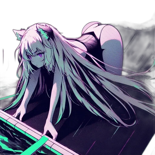 creature, robot, dress, weapon, anime, cyberpunk, vaporwave, concept art transparent PNG cut-out