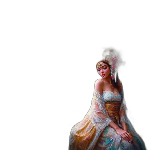 dress, crown, mask, jewelry, 3d render, concept art, fantasy art, photorealistic transparent PNG cut-out