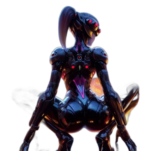 robot, dress, creature, mask, concept art, cyberpunk, 3d render, pixel art transparent PNG cut-out