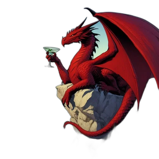 dragon, fantasy art, concept art, pixel art, comic book art, red, regal, perches transparent PNG cut-out