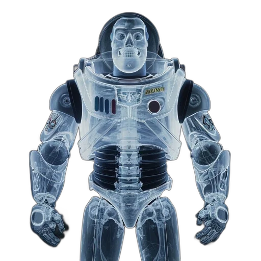 robot, concept art, 3d render, outer space, x-ray, view, buzz, lightyear-esque transparent PNG cut-out