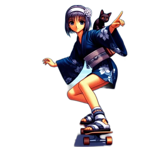 concept art, anime, pixel art, photorealistic, animated, girl, unique, kimono transparent PNG cut-out