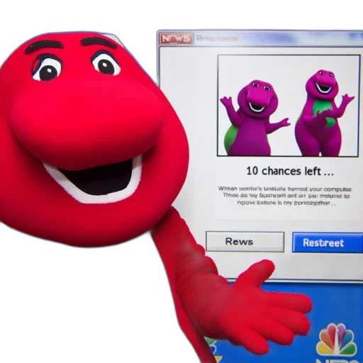 3d render, fire, red, anthropomorphic, dinosaur, barney, friends, shows transparent PNG cut-out