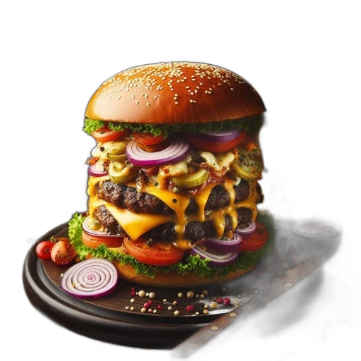food, crown, photorealistic, 3d render, concept art, pixel art, burger, multiple transparent PNG cut-out