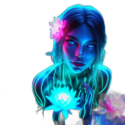 flower, concept art, fantasy art, cyberpunk, comic book art, neon lights, fire, outer space transparent PNG cut-out