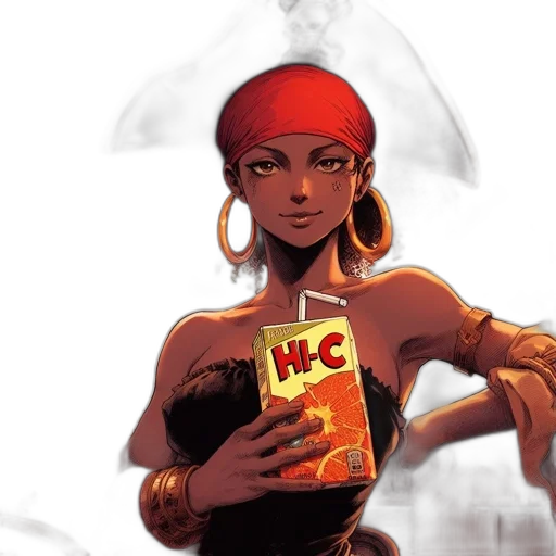 comic book art, concept art, fantasy art, cartoon, red, pirate-styled, woman, donning transparent PNG cut-out