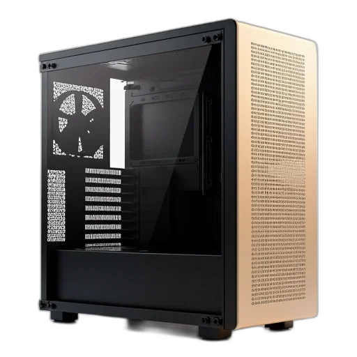 3d render, sleek, modern, computer, tower, black, beige, color transparent PNG cut-out