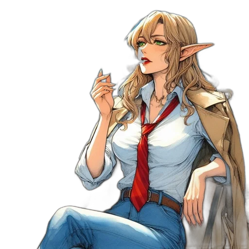 staff, fantasy art, concept art, comic book art, watercolor, blue, blonde-haired, elf-like transparent PNG cut-out