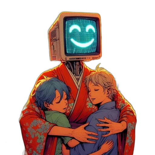 robot, mask, jacket, cyberpunk, vaporwave, comic book art, pixel art, neon lights transparent PNG cut-out
