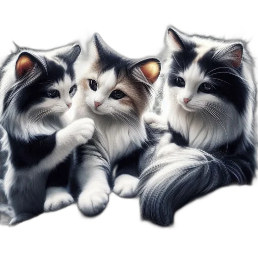 animal, photorealistic, oil painting, fantasy art, pencil sketch, monochrome, three, kittens transparent PNG cut-out