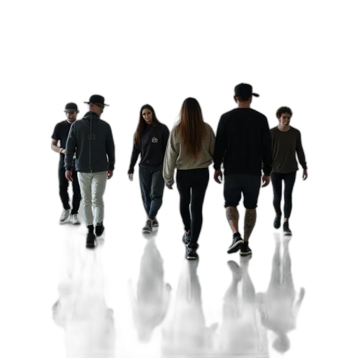 staff, hat, 3d render, concept art, photorealistic, city street, fog, group transparent PNG cut-out