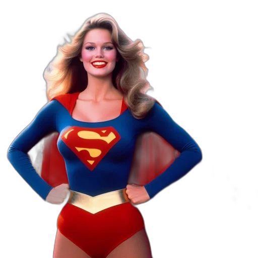 comic book art, concept art, photorealistic, woman, dressed, supergirl, wearing, blue transparent PNG cut-out