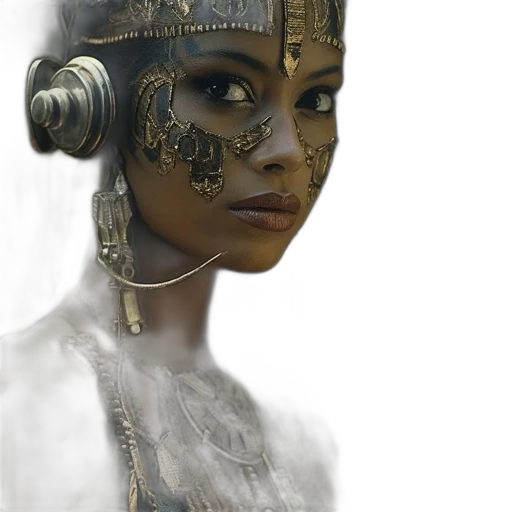 mask, jewelry, robot, crown, concept art, fantasy art, photorealistic, 3d render transparent PNG cut-out