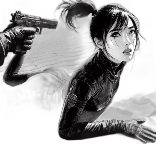 weapon, comic book art, concept art, cyberpunk, fantasy art, fire, intense, portrait transparent PNG cut-out