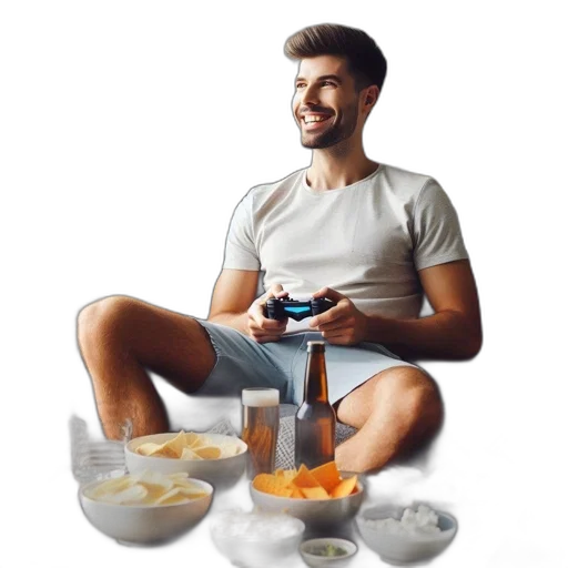food, furniture, concept art, 3d render, photorealistic, pixel art, young, man transparent PNG cut-out