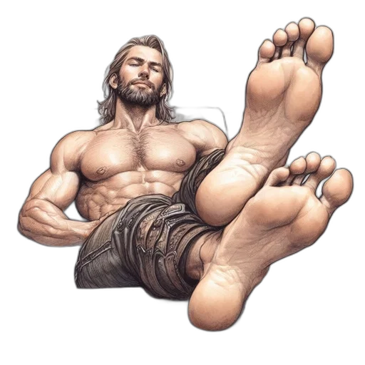 shoes, photorealistic, comic book art, fantasy art, concept art, bare-chested, muscular, man transparent PNG cut-out
