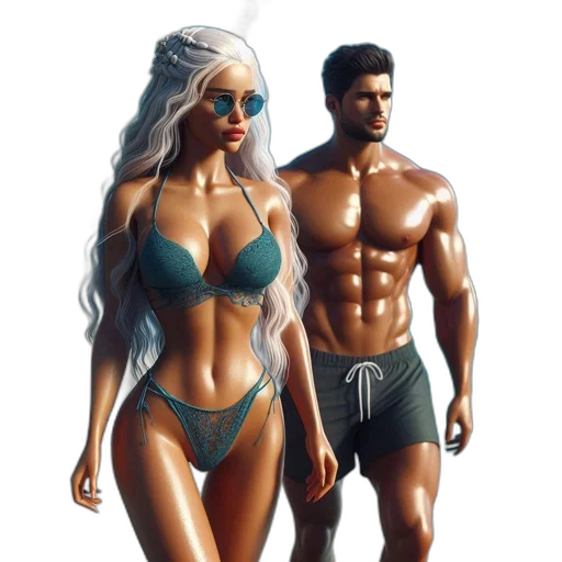 fantasy art, concept art, comic book art, 3d render, beach, underwater, two, animated transparent PNG cut-out
