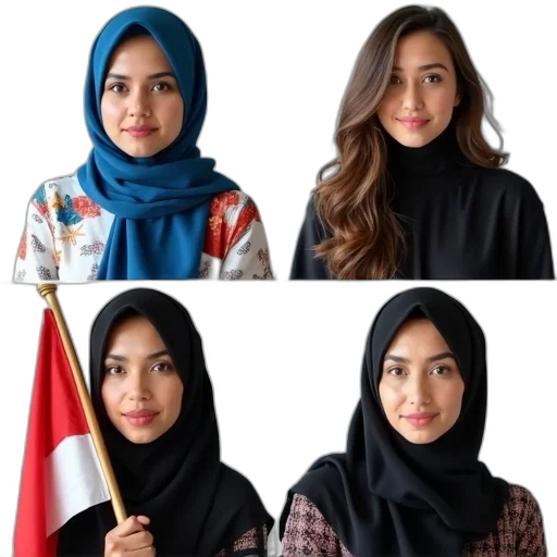 staff, photorealistic, dark, collage, four, women, each, wearing transparent PNG cut-out