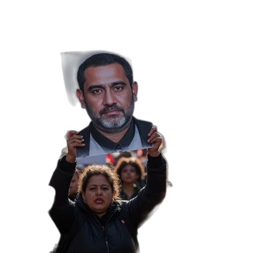 face, mask, jacket, protesters, hold, posters, showing, name transparent PNG cut-out