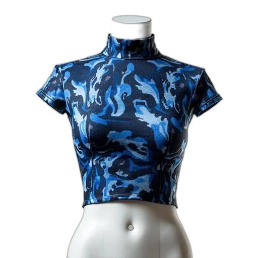 dress, jacket, 3d render, blue, mannequin, wearing, black, patterned transparent PNG cut-out