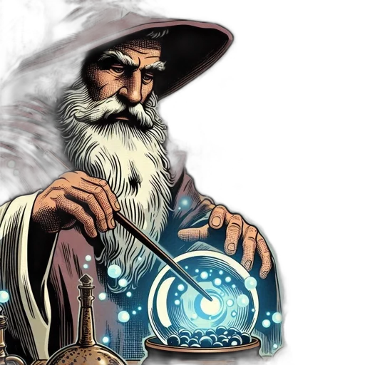 fantasy art, comic book art, concept art, wise, old, wizard, long, white transparent PNG cut-out