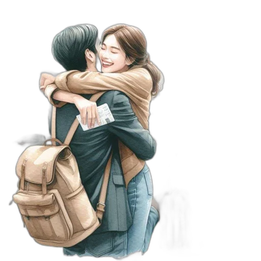 jacket, photorealistic, pencil sketch, oil painting, watercolor, emotional, reunion, occurs transparent PNG cut-out