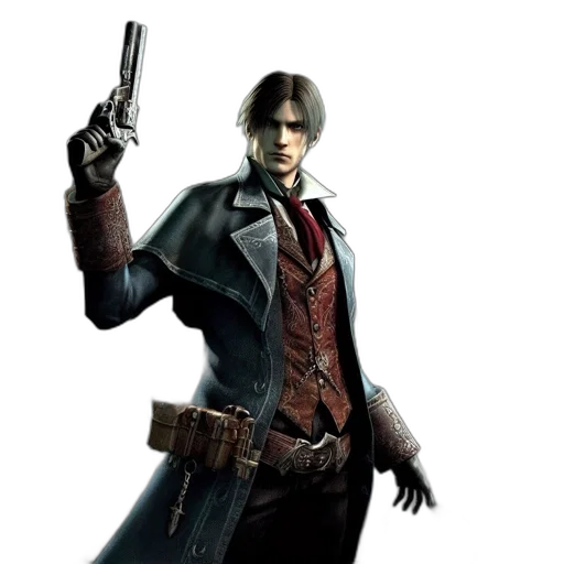 jacket, weapon, concept art, photorealistic, gothic, setting, man, stands transparent PNG cut-out