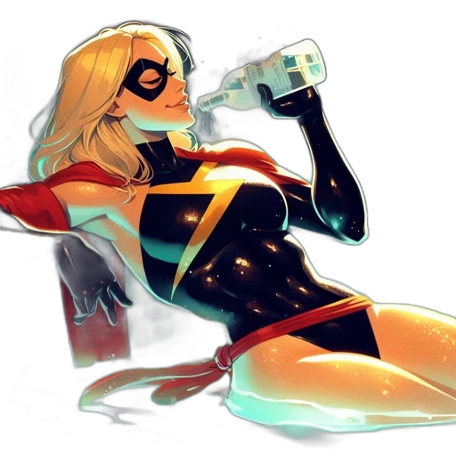 comic book art, concept art, cartoon, watercolor, relaxed, female, superhero, likely transparent PNG cut-out