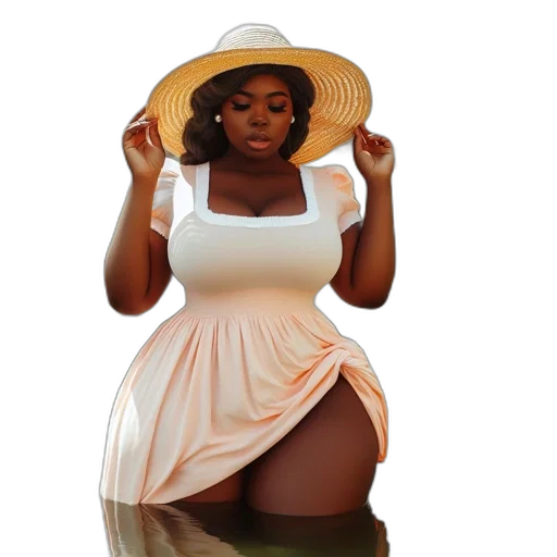 dress, hat, umbrella, photorealistic, 3d render, concept art, beach, earth tones transparent PNG cut-out