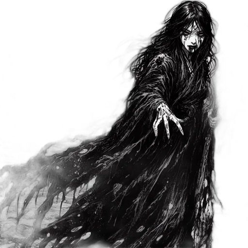 creature, dress, staff, concept art, comic book art, fantasy art, pencil sketch, fog transparent PNG cut-out