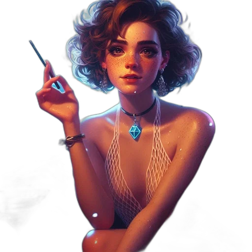 jewelry, dress, staff, face, concept art, fantasy art, photorealistic, comic book art transparent PNG cut-out